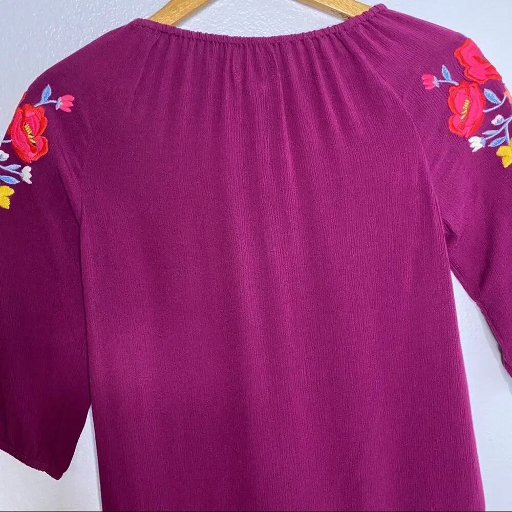 Old Navy Purple Embroidered Peasant Top L